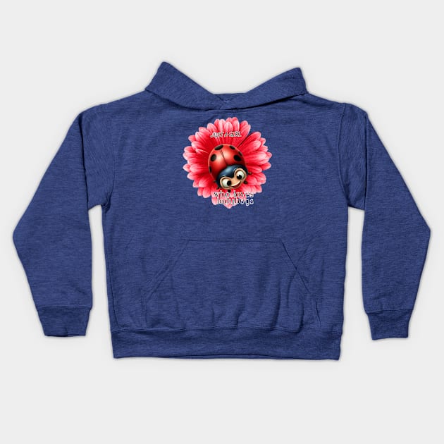 Just a Girl who loves ladybus, Ladybug and red flower Kids Hoodie by Katty Designer